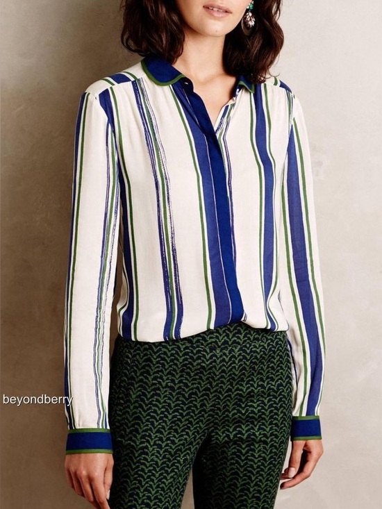 Anthropologie Tops - Anthropologist Maeve Striped Button-Front Blouse in White & Blue Stripes, size 6